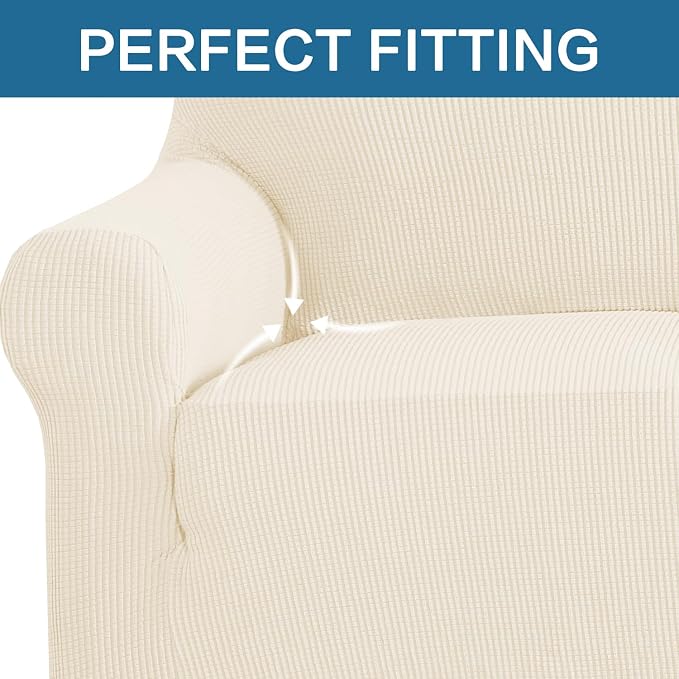 H.VERSAILTEX Stretch Chair Slipcover Sofa Cover Furniture Protector Cover High Spandex Small Checks Knitted Jacquard Sofa Cover Chair Covers for Living Room, Armchair 31"-40", Cream