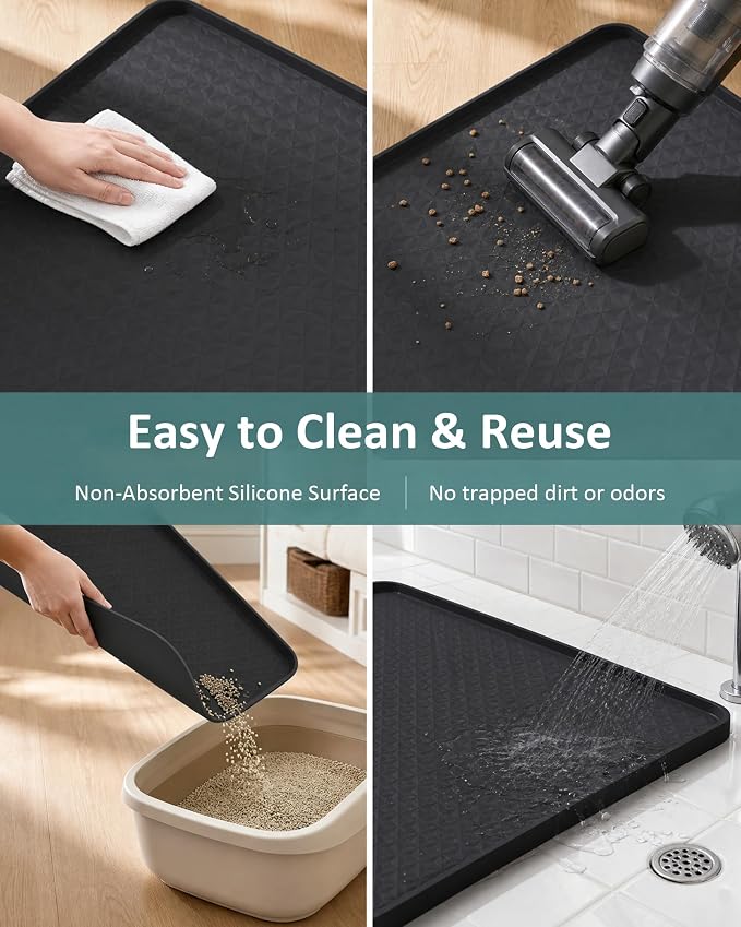 Extra Large Cat Litter Mat, Waterproof Litter Mat, 51.2 x 25.6 in | Silicone, Raised Edge Desgin, Waterproof, Traps Litter Water Dirt, Easy Clean Non Slip Floor Protector