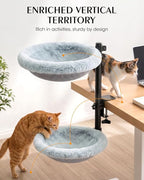 2-Tier Cat Desk Bed, Purrlato Lockable 360° Swivel, Steel Frame, 15.7-Inch | for Large Cats, Adjustable Clamp 0.5-3", Dual-Sided Cushion, 11-14" Height, No-Drill Mount, Machine Washable, Anti-Slip Base