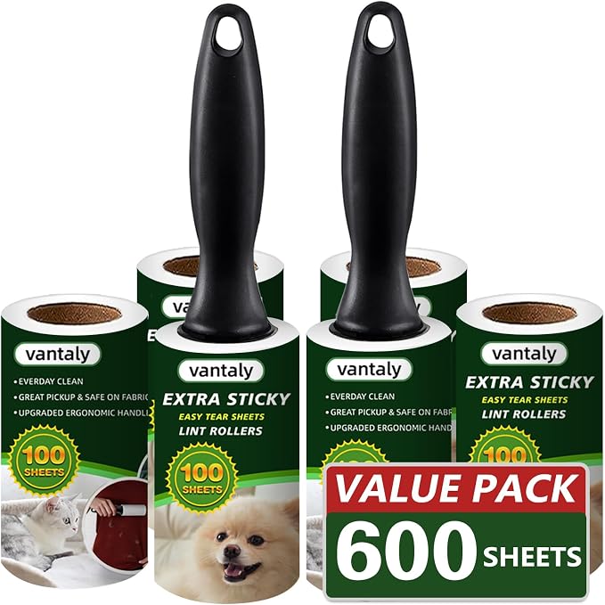 Lint Rollers for Pet Hair, 600 Sheets 2 Handles with 6 Rollers | Extra Sticky, Lint Remover for Clothes, Clean Hair on Sheets Couch Furniture and Carpet, Dog and cat Lint Roller,travel size