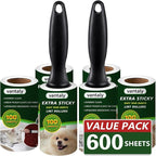 Lint Rollers for Pet Hair, 600 Sheets 2 Handles with 6 Rollers | Extra Sticky, Lint Remover for Clothes, Clean Hair on Sheets Couch Furniture and Carpet, Dog and cat Lint Roller,travel size