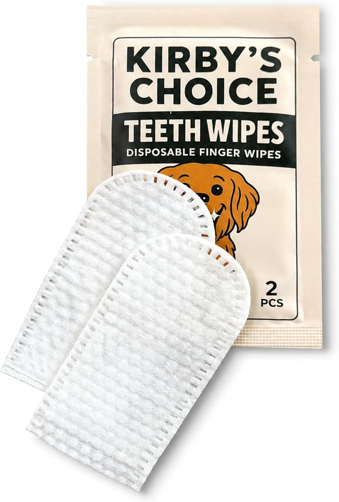 Kirby's Choice Dog Teeth Cleaning Finger Wipes – 50 Wipes, 25 Individually Wrapped 2-Packs | Dog Dental Wipes for Plaque & Tartar Removal, Fresh Breath & Healthy Gums | No-Rinse Dental Care