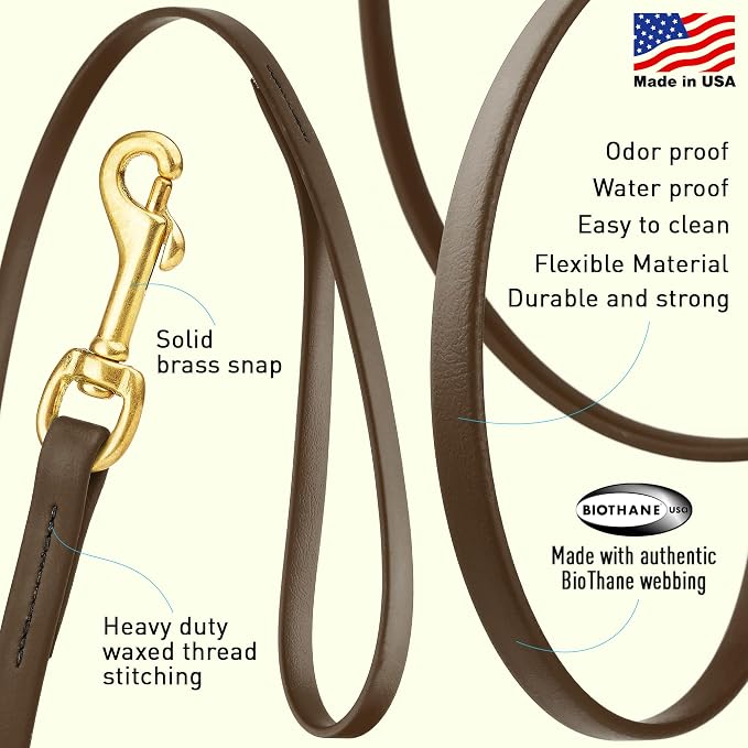 Viper Biothane K9 Working Dog Leash Waterproof Lead for Tracking Training Schutzhund Odor-Proof Long Line with Solid Brass Snap for Puppy Medium and Large Dogs, 15ft Dark Chocolate Brown
