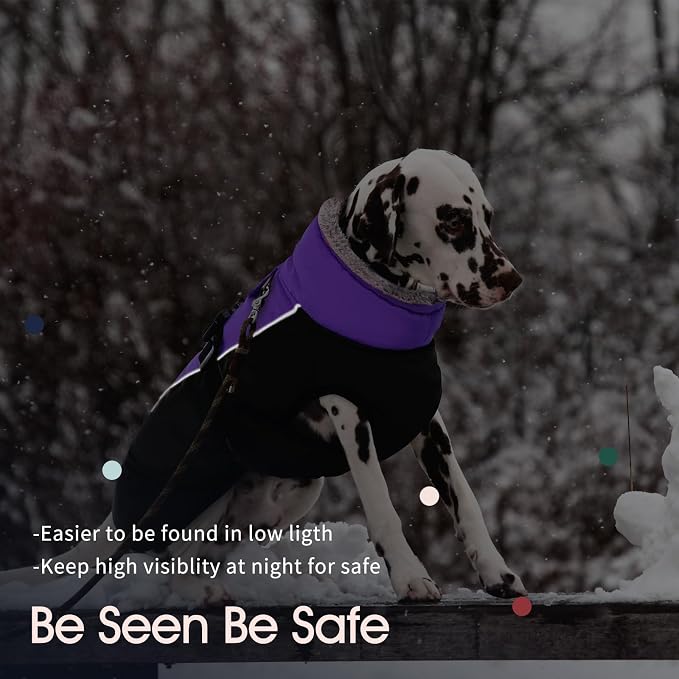 IECOii Extra Warm Dog Coat - Reflective, Adjustable Jacket for Cold Weather, Soft Fleece Turtleneck for Small to Extra Large Dogs