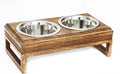 Croft&Cane Wooden Elevated Pet Feeder with 2 Steel Bowls - Natural Brown | Raised Dog Bowls for Small & Medium Pets – Solid Wood Handcrafted Fluted Design Feeding Station for Dogs & Cats - 15x8x5 Inch