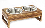 Croft&Cane Wooden Elevated Pet Feeder with 2 Steel Bowls - Natural Brown | Raised Dog Bowls for Small & Medium Pets – Solid Wood Handcrafted Fluted Design Feeding Station for Dogs & Cats - 15x8x5 Inch