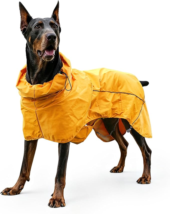 Skmeditec Dog Raincoat with Hood, Waterproof Puppy Rain Coat, Windproof Breathable Jacket with Mesh Lining, Outdoor Hiking Shell Coat for Extra Large Giant Sized Dogs (Yellow, 4XL)