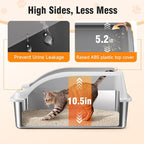 2PACK Stainless Steel Cat Litter Boxes XL Large Metal Pan Include Scoop | High Sides Lid Odor Free Easy Cleaning Anti-Scratch Anti-Urine Leakage Non-Sticky