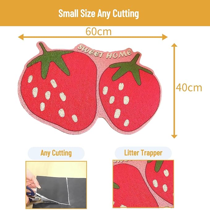 Cute Litter Mat, Lexible Fruit Skid Resistance Cat Litter Mat Litter Trapping Mat Litter Box Mat cat Litter Box mat for Cat Food Catching and Floor Protection - 15. 7x23. 6in