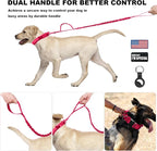 Tactical Dog Collar and Bungee Leash,Military Dog Collar & Leash Set with USA American Flag Adjustable K9 Collar with Heavy Duty Metal Buckle & Handle,with Patches and Airtags Case (Pink, M)