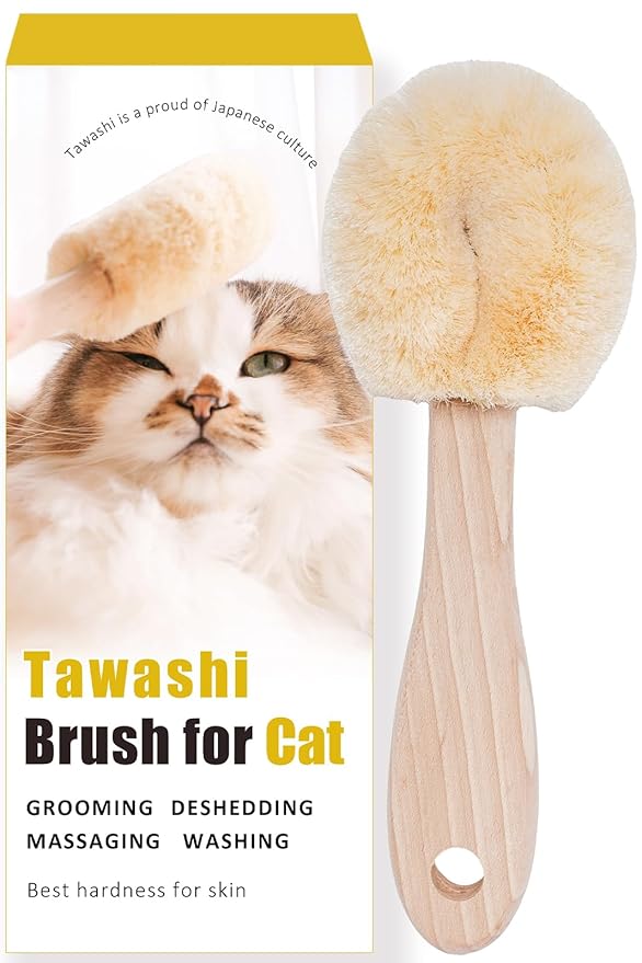 Wablade Cat Brush for Sensitive Cats & Kittens, Soft, 7.9", Made in Japan | Daily grooming & massage for routine care, gently lifts loose surface fur with natural sisal fibers (Not a Deshedding Tool)