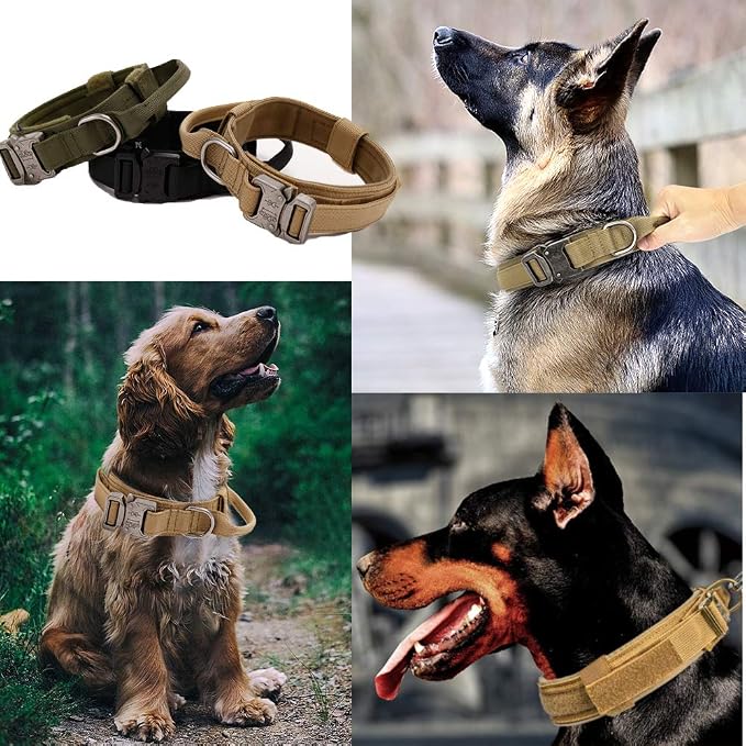 Tactical Dog Collar and Leash Set Adjustable Military Nylon Dog Collar with Control Handle and Heavy Duty Metal Buckle for Large Dogs（Brown XL | 1000D Heavy-Duty Nylon Fabric,Quick-Release Metal Buckle,Adjustable Fit,Soft-Padded Webbing,D-Ring,for Trai...