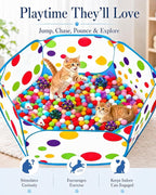 Cat Ball Pit with 227 Pcs Interactive Cat Toys, Enrichment Toys for Bored Indoor Cats Self Play, Include Pom Pom Balls Jingle and Crinkle Balls, Springs and Mice Toy for Kitten Fun and Exercise