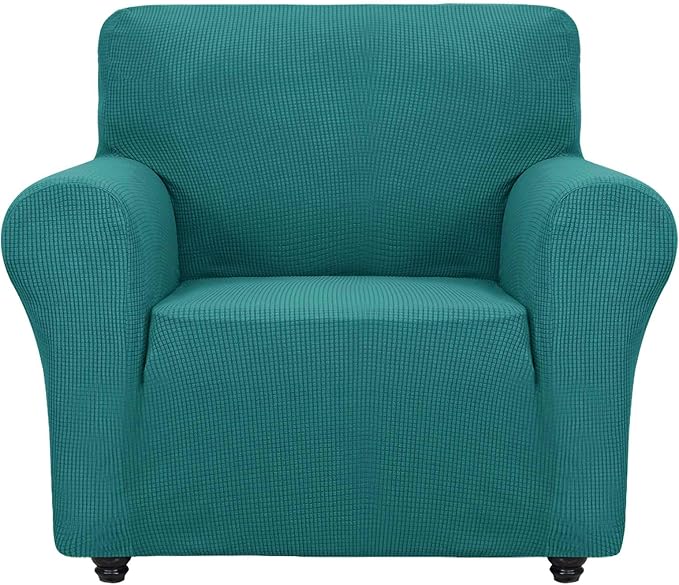 ZNSAYOTX Super Stretch Chair Slipcover Universal Sofa Chair Covers for Living Room Dogs Pet Furniture Protector Spandex Armchair Slipcovers with Anti Slip Foam Sticks (Peacock Teal, Chair)