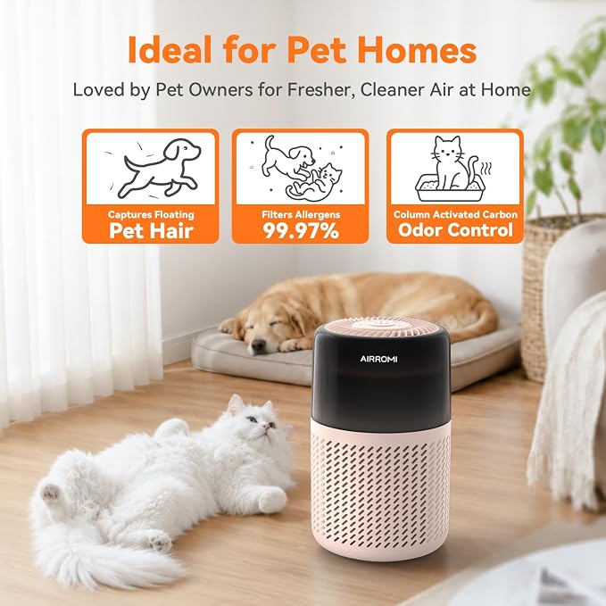 AIRROMI HEPA Air Purifier for Bedroom&Home,Pet Air Purifier for Home Pets,Removes Pet Odor,Cat Litter Smell,Dust,Quiet Room Air Purifier with Scents,360°Air Cleaner,A2005 Creamy Beige