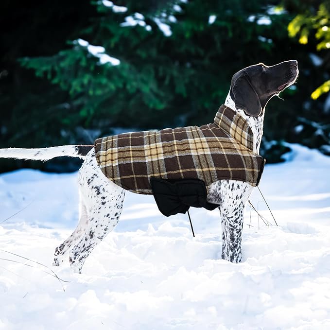 Kuoser Waterproof Dog Coat, Reversible Dog Jacket for Large Dogs | Adjustable Durable Doggie Winter Coat for Groowing Puppies Warm Puppy Cold Weather Apparel, Dark Brown L