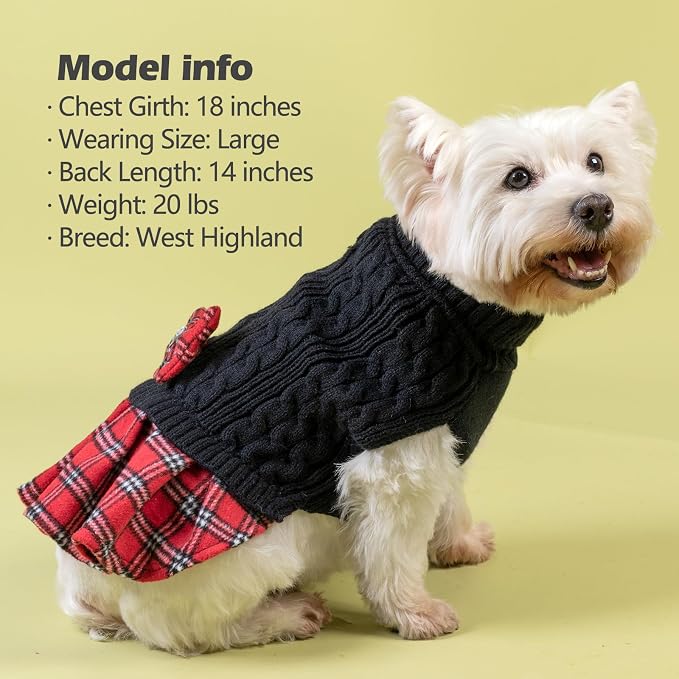 KYEESE Dog Sweater Dress Turtleneck Thick Knit Pullover for Cold Weather | Stretchy Fit, Lightweight & Warm, Cozy Knit Comfort, Cute Bow Accent, Gentle on Sensitive Skin, Comfortable Daily Wear