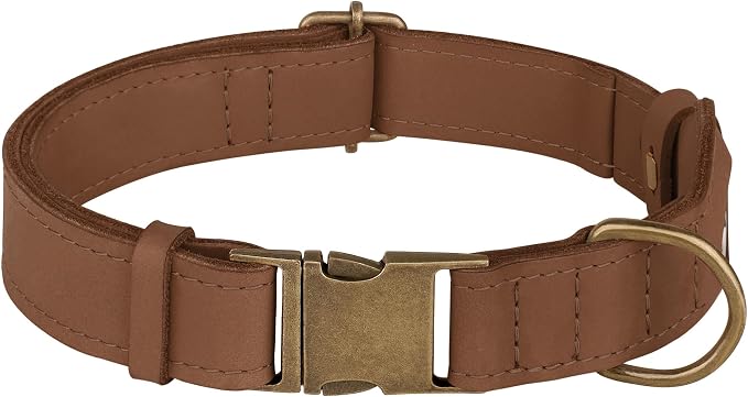 AirTag Dog Collar - Genuine Leather Dog Collar with Apple AirTag Holder and Metal Buckle - Smart GPS Tracking Pet Collars (Tawny, S, 12"-15" Neck Fit)