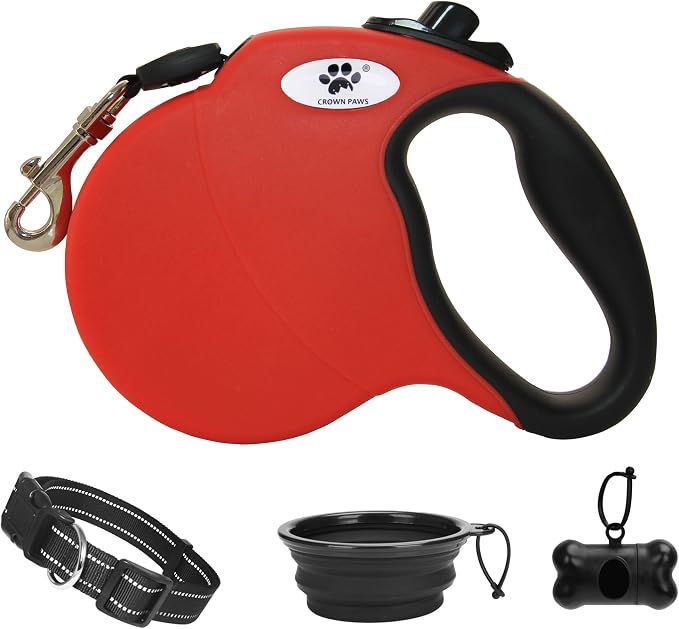 16 ft Retractable Dog Leash for Large Dogs up to 110 lbs,Tangle-Free Nylon Tape,Red L