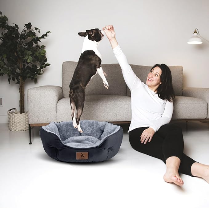 Asvin Small Dog Bed for Small Dogs, Cat Beds for Indoor Cats, Pet Bed for Puppy and Kitty, Extra Soft & Machine Washable with Anti-Slip & Water-Resistant Oxford Bottom, Black, 20 inches