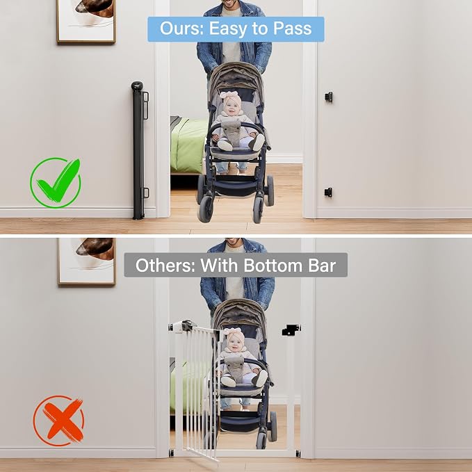 PRObebi Retractable Baby Gates for Stairs, Dog Gates Extend to 54" Wide 34" Tall, Black