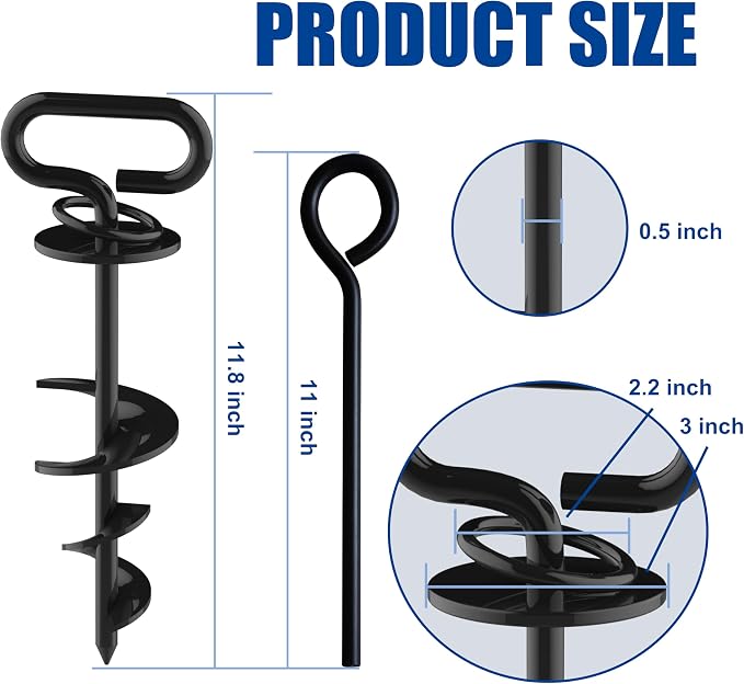 Eurmax USA 2-Pack Heavy Duty Dog Tie Out Stake, No-Tangle In Ground Anchor Runner for Large Dogs up to 210 Lbs - Perfect for Yard, Beach and Camping (Square,Black)