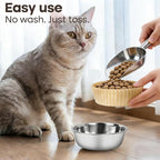 Bulk Disposable Cat Bowls Set (300 Pcs Cat Food Bowl Liners + 2 Pcs Stainless Steel Pet Bowls) Small Paper Bowls for Puppies, Kittens, Small Dogs and Cats, Ideal for Dry and Wet Food (Khaki, Classic)