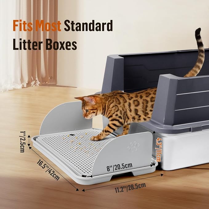 Cat Litter Box Step, Cat Step with Detachable Splash-Proof Baffles, Grey | Litter Box Ramp with Filter Function, Litter Catcher for Kittens & Elderly Cats, Non-Slip Cat Litter Mat Pedal, Easy to Clean