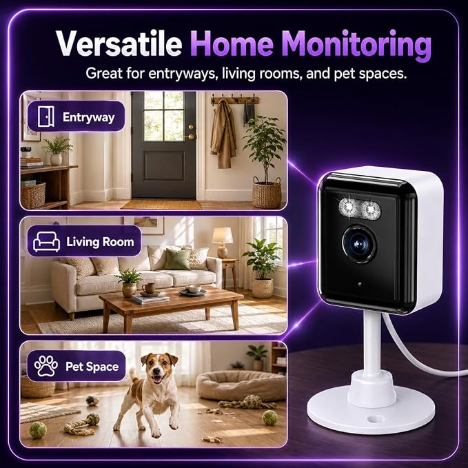 2.4/5GHz Home Cameras Indoor, 2K Security Camera Indoor for Dog/Pet/Nanny/Baby with US Phone App, AI Text Recognition, Smart Search, Color Night Vision,2 Way Talk Mini Cam,Human Detection,4 Packs | Indoor Use