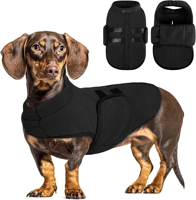Queenmore Small Dog Sweaters, Soft Fleece Vest Pullover Pet Jacket with Leash Hole, Warm Winter Dog Clothes Cold Weather Doggy Dachshund Sweater for Small Dogs Cats Boy or Girl (Black, XS)