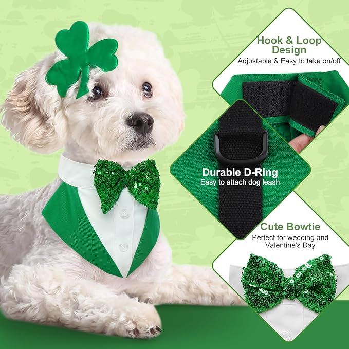 Kuoser Dog Tuxedo, Dog Suit and Bandana Set, Dogs Costume with D-Ring | Formal Dog Outfit with Detachable Bowtie Collar for Wedding, Birthday, Party, Christmas, Halloween, Green L