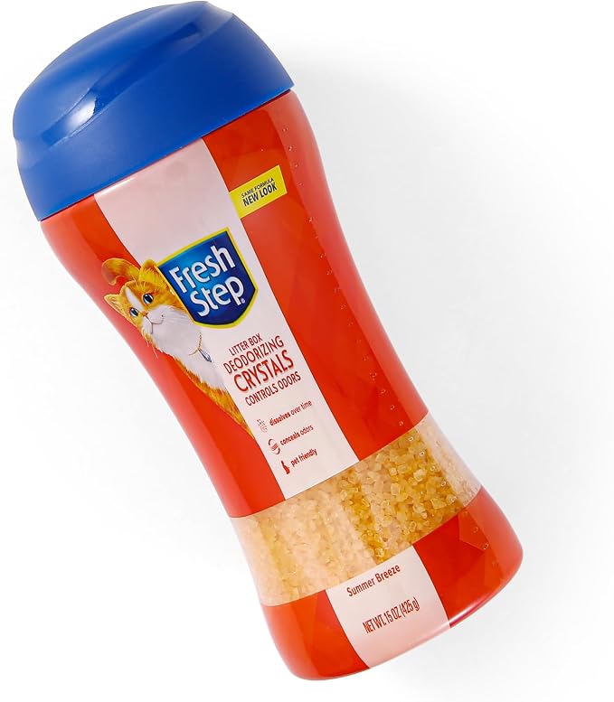 Fresh Step Cat Litter Crystals Deodorizer, Non Toxic Odor Neutralizing Crystals for Litter Boxes that Help Control Smells and Keep Home Areas Fresh, Summer Breeze Scent, 15 Ounce - 3 Pack | Non-toxic crystals neutralize odor at the source in any litter...