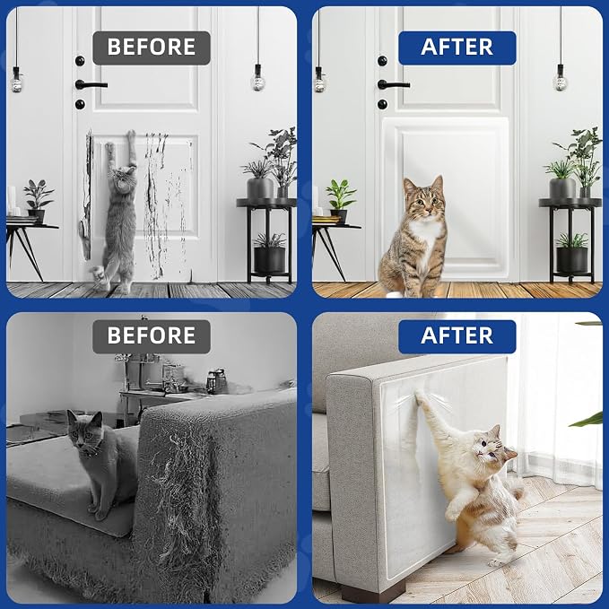TOOSOFt Anti Cat Scratch Furniture Protector Clear Thicken Vinyl 160"x12.4" | Couch Protector from Cat Claws Thicken - Single Sided Sticky Flexible Dog Tape for Furniture, for Couch Corner Door Walls Bed