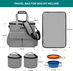 Modoker Weekend Dog Travel Bag Set with 2 Food Bags, 2 Bowls and Mat, Grey | Dog Travel Accessories Organizer for Camping and Road Trips with Roomy Storage, Multiple Pockets and Water-Resistant Oxford
