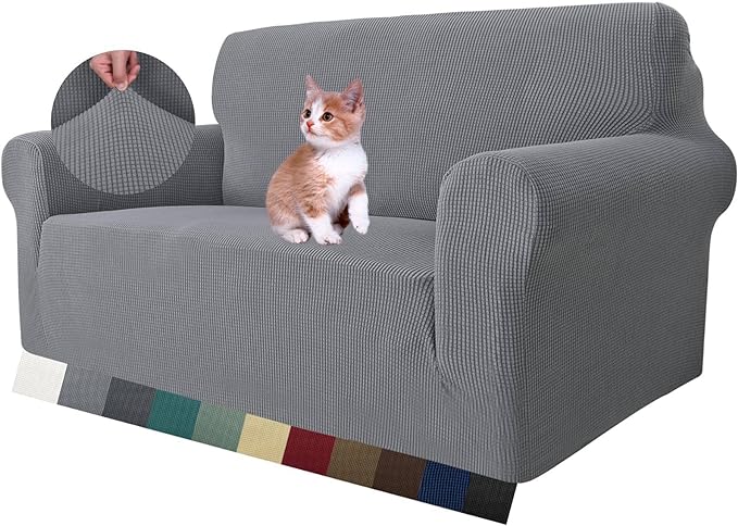 MAXIJIN Stretch Loveseat Sofa Slipcovers 1 piece Love Seat Couch Covers for 2 Cushion Couch Non Slip Sofa Cover Washable Dog Cat Proof Furniture Protector Pet Friendly (Loveseat, Light Gray)