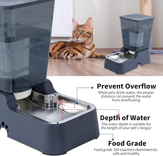 Meikuler Pets Auto Feeder 5.2L,Food Feeder and Water Dispenser Set for Medium & Large Dogs Cats and Pets Animals (Navy)