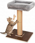 Cat Scratching Post, Retro-Style Tall Cat Scratcher Tower with Removable Gray Fluffy Cusion Perch, Natural Pine & Sisal Cat Scratcher for Indoor Cats, Large