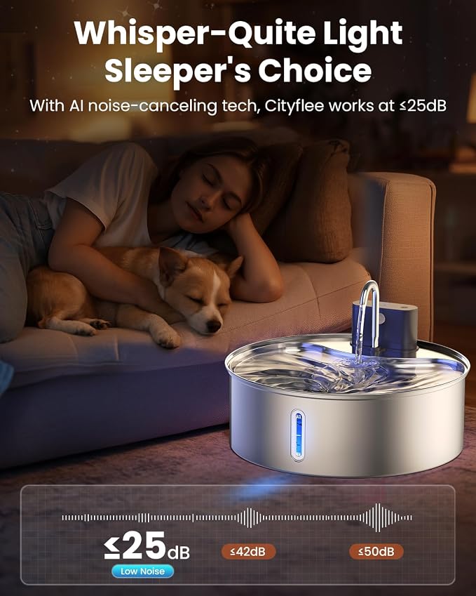 Wireless Dog Water Fountain for Large Dogs, 12L/3.2Gal Stainless Steel Dog Fountain Water Bowl with Sensor, Quiet Pump BPA-Free Automatic Water Dispenser for Cats Dogs Pets