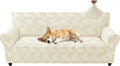 ZNSAYOTX Stretch Couch Covers for 3 Cushion Couch, 1-Piece Sofa Cover Slipcover Pet Friendly, Furniture Protector with Elastic Bottom for Dogs Geometrical Jacquard Fabric (Large, Beige)