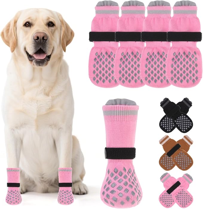 KOOLTAIL Non Slip Dog Socks Shoes to Prevent Licking Paws and Scratching, Winter Pet Booties for Cold Pavement & Hardwood Floors, Dog Grip Booties for Small Medium Large Senior Dogs