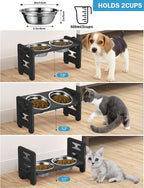 Vantic Elevated Dog Bowls, Raised Dog Bowl Stand Adjustable Small, Black | Bamboo Elevated Feeder with 2 Stainless Steel Bowls, Adjustable Height Stand for Small Puppies and Cats
