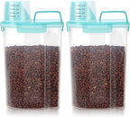 LEAWALK Airtight Small Cat Dog Pet Food Storage Containers BPA Free, with Large Pour Spout/1 Measuring Cup/ 4 Safety Locks and Double-layer Silicone Strip (Clear Blue x 2, 3L-2pack)
