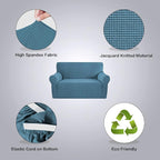 H.VERSAILTEX Stretch Sofa Covers Couch Covers for 2 Cushion Couch Sofa Pet Friendly with Elastic Bottom, Textured Checked Jacquard Fabric(Loveseat 58"-70" Wide, Dusty Blue)