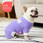 KYEESE Dog Pajamas Striped Pet Jumpsuit Soft Doggie Jammies Lightweight Onesie 4 Legs PJS Stretchable Dog Pajamas Breathable Costumes Comfortable Sleepwear for Small Dogs,Purple Striped, X-Large