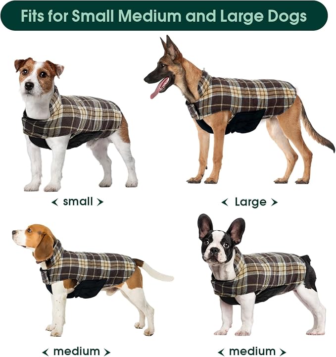 Kuoser Waterproof Dog Coat, Reversible Dog Jacket for Large Dogs | Adjustable Durable Doggie Winter Coat for Groowing Puppies Warm Puppy Cold Weather Apparel, Dark Brown L