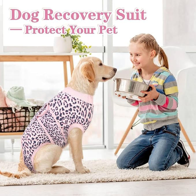 Kuoser Dog Recovery Suit, After Surgery Spay Neuter Onesie, Adjustable, Large, Pink, Polyester, for Medium Dogs