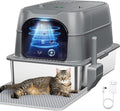 Smart Odor Control Cat Litter Box with Cover，XXXL Stainless Steel Enclosed Litter Box for Big Cats, Plasma Sterilization Deodorizer with Infrared Auto Pause, No More Odors and Stay Fresh,Easy to Clean