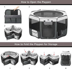 DONORO Dog Playpen Portable Pet Play Pens for Small Dog/Cat/Rabbit/Chicks, Cat Playpen Indoor/Outdoor with Carring Case, Removable Zipper Top and Bottom (Gray, Extra Large (55"x55"x30"), 8)