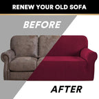 Stretch Sofa Cover Slipcover Couch Covers for 3 Cushion Couch Furniture Protector Sofa Covers with Non Slip Elastic Bottom Dogs Pet Friendly Fitted(Sofa, Burgundy)