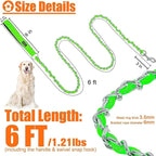 HOMIMP Chew Proof Dog Leash for Medium Large Dogs, Reflective 6 FT Heavy Duty Metal Chain Dog Leashes with Soft Padded Handle, Anti Bite Durable Rope Leashes for Pitbull, Non Chewable